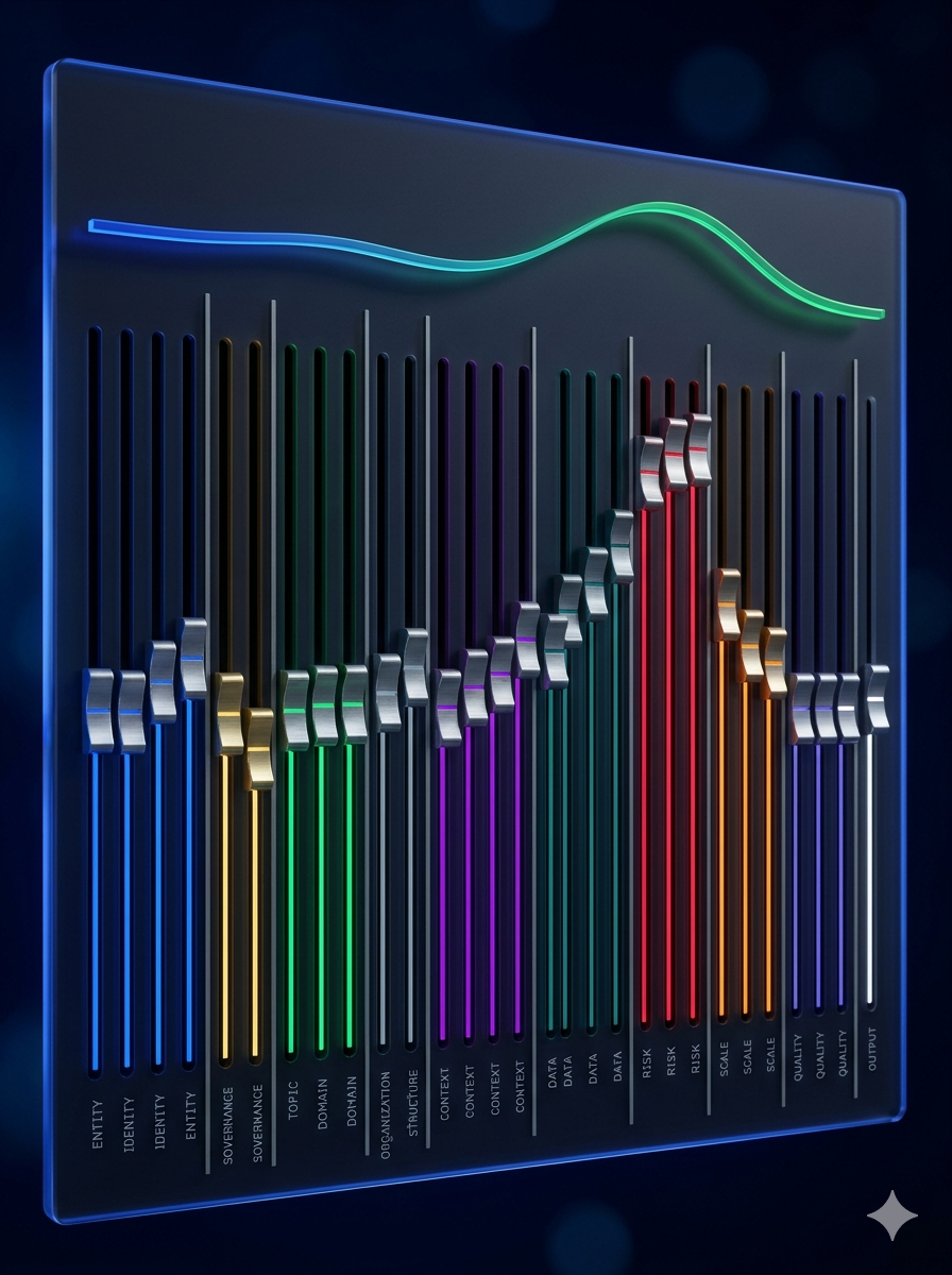 Entity and Domain EQ Panel — a mixing console style equalizer showing entity scope sliders